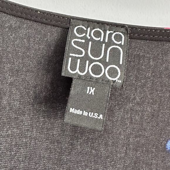 Clara Sun Woo Paint Stroke Tunic Top 1X Plus Asymmetric Hem Long Sleeve Art Knit - Picture 5 of 10